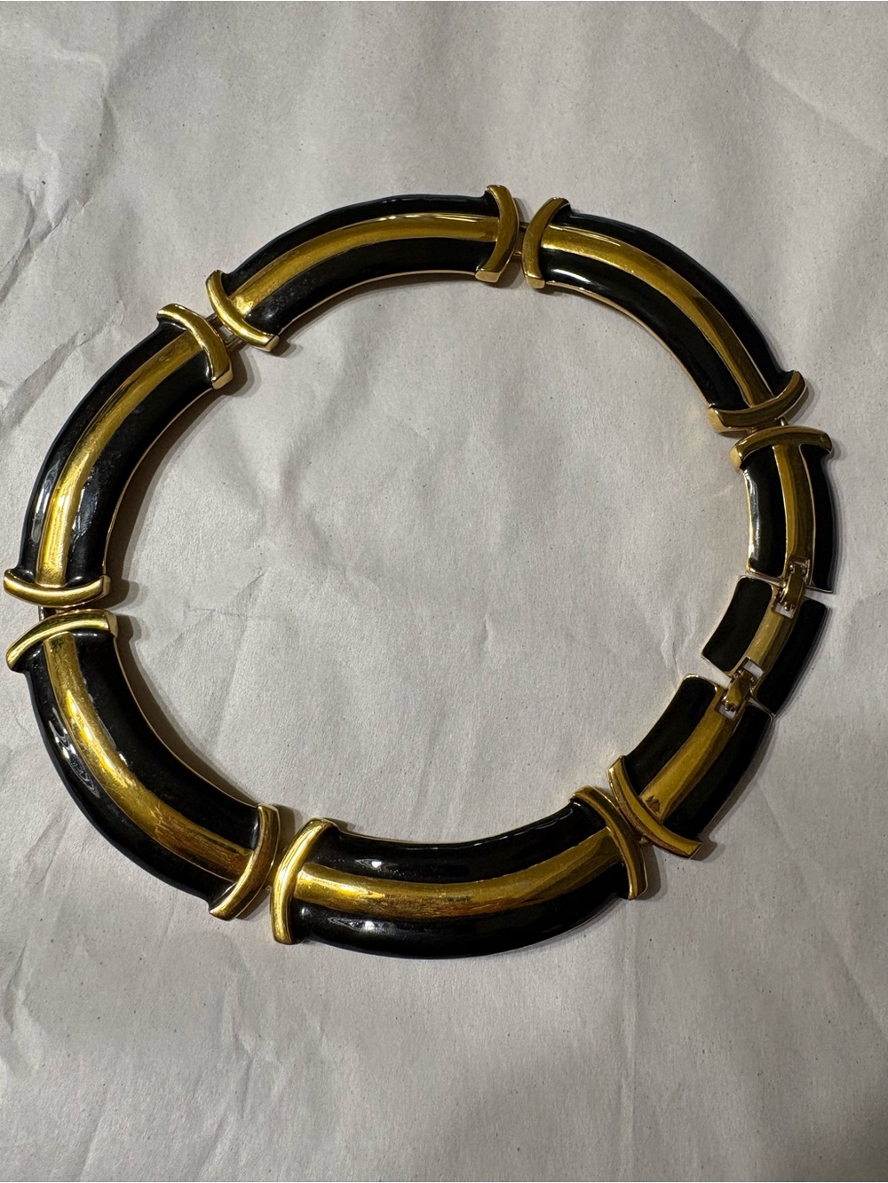 Vintage Signed Monet Black Enamel Neck Collar - Picture 2 of 6